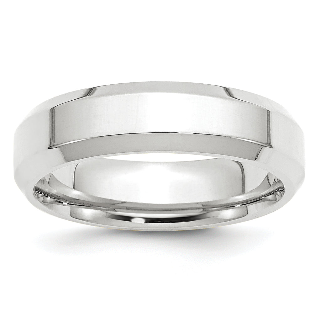 6.0mm 10K White Gold Beveled Edge Comfort Fit Wedding Band - Sophia Jewelers