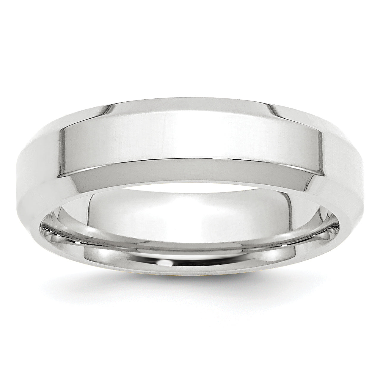 14k White Gold 6mm Beveled Edge Comfort Fit Wedding Band