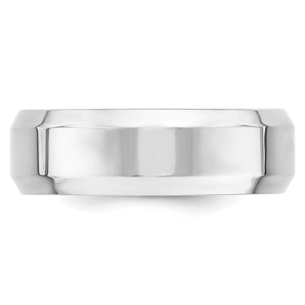 7.0mm 10K White Gold Beveled Edge Comfort Fit Wedding Band - Sophia Jewelers