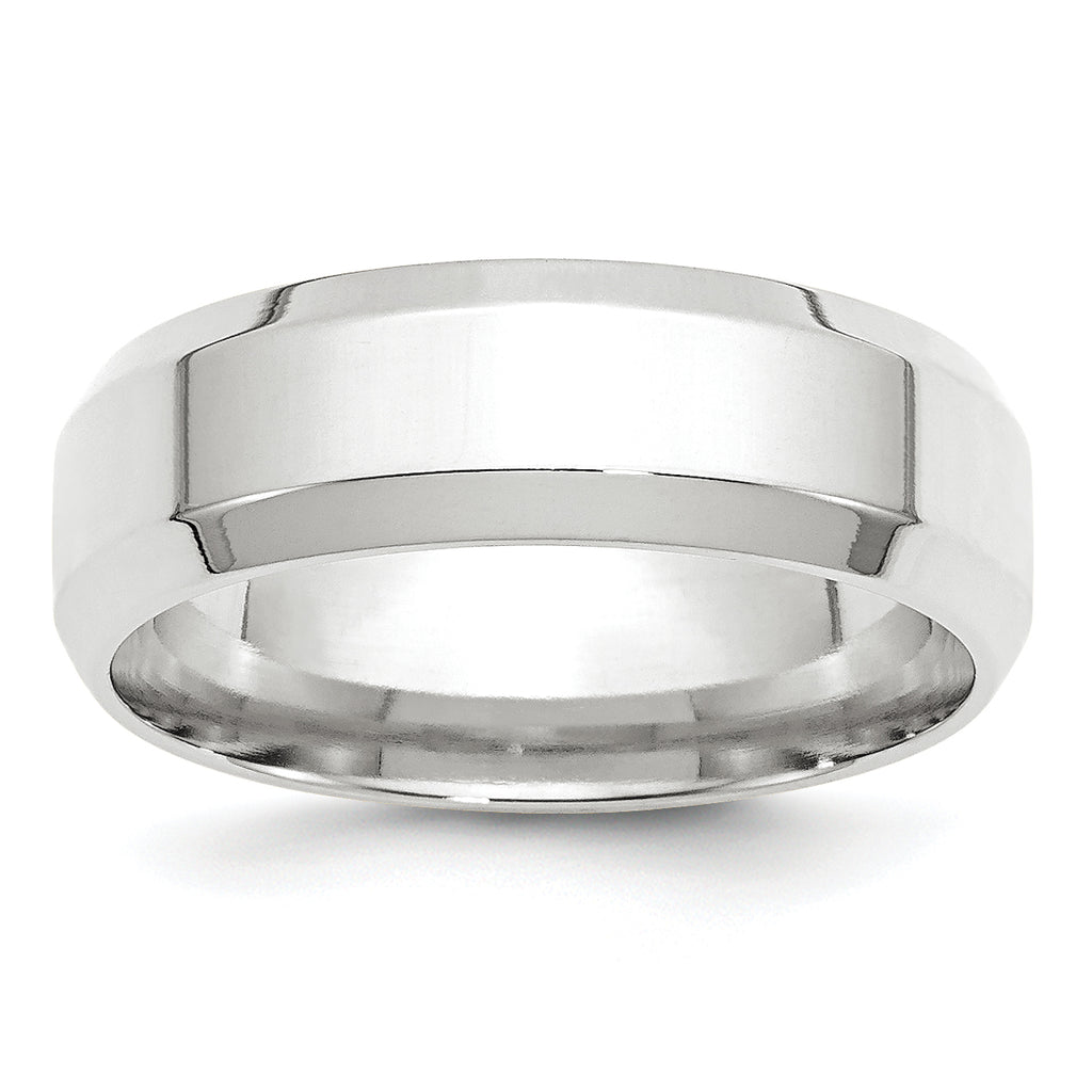 7.0mm 10K White Gold Beveled Edge Comfort Fit Wedding Band - Sophia Jewelers