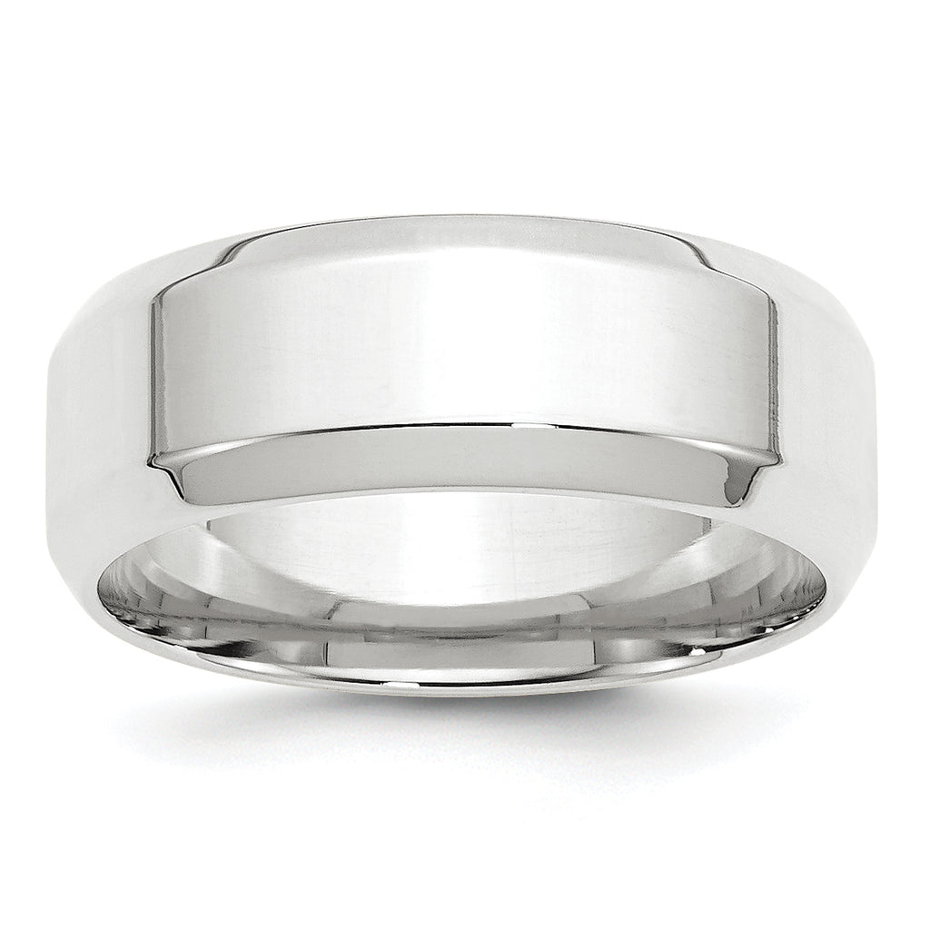 8.0mm 10K White Gold Beveled Edge Comfort Fit Wedding Band - Sophia Jewelers