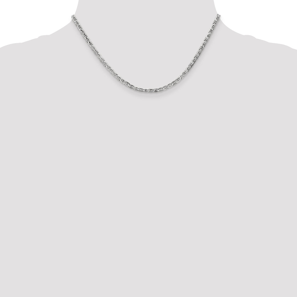 14K White Gold Solid Anchor Chain Necklace 3mm