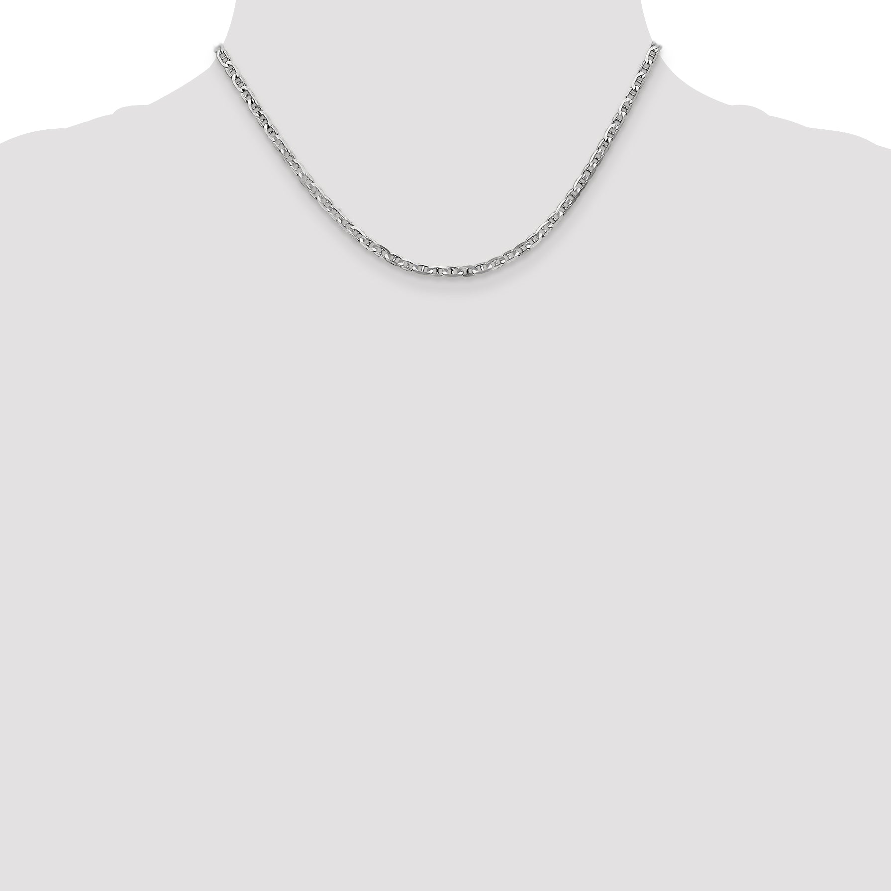 14K White Gold Solid Anchor Chain Necklace 3mm