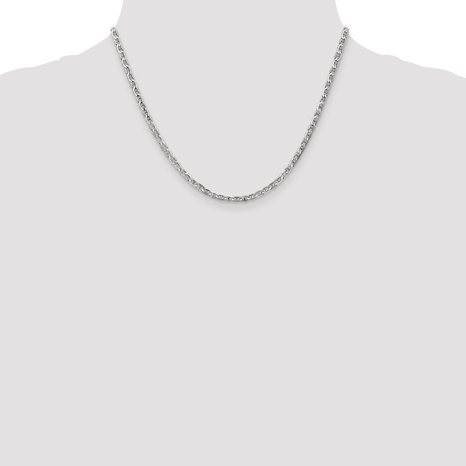 14K White Gold 18 inch 3mm Concave Anchor with Lobster Clasp Chain