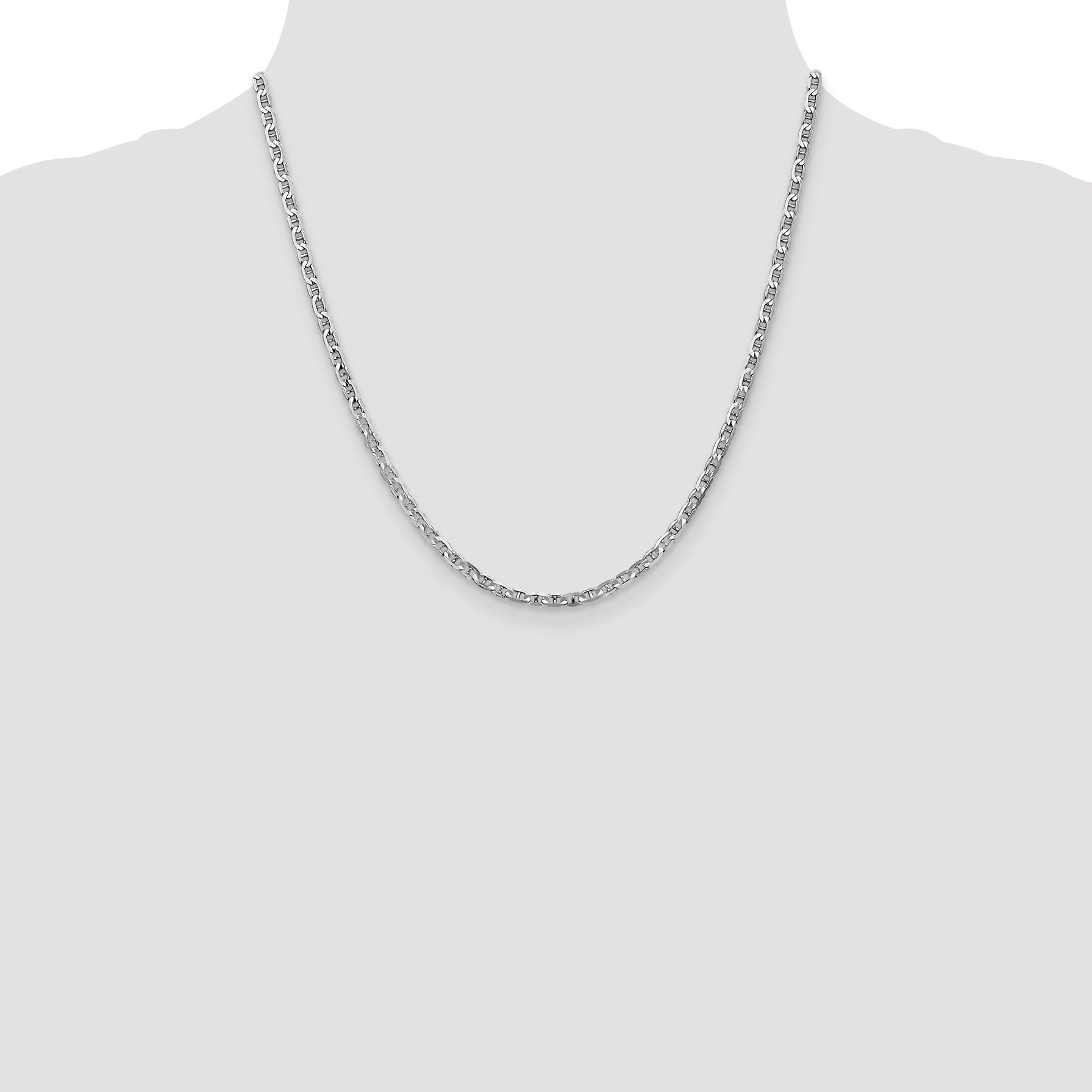 14K White Gold 20 inch 3mm Concave Anchor with Lobster Clasp Chain