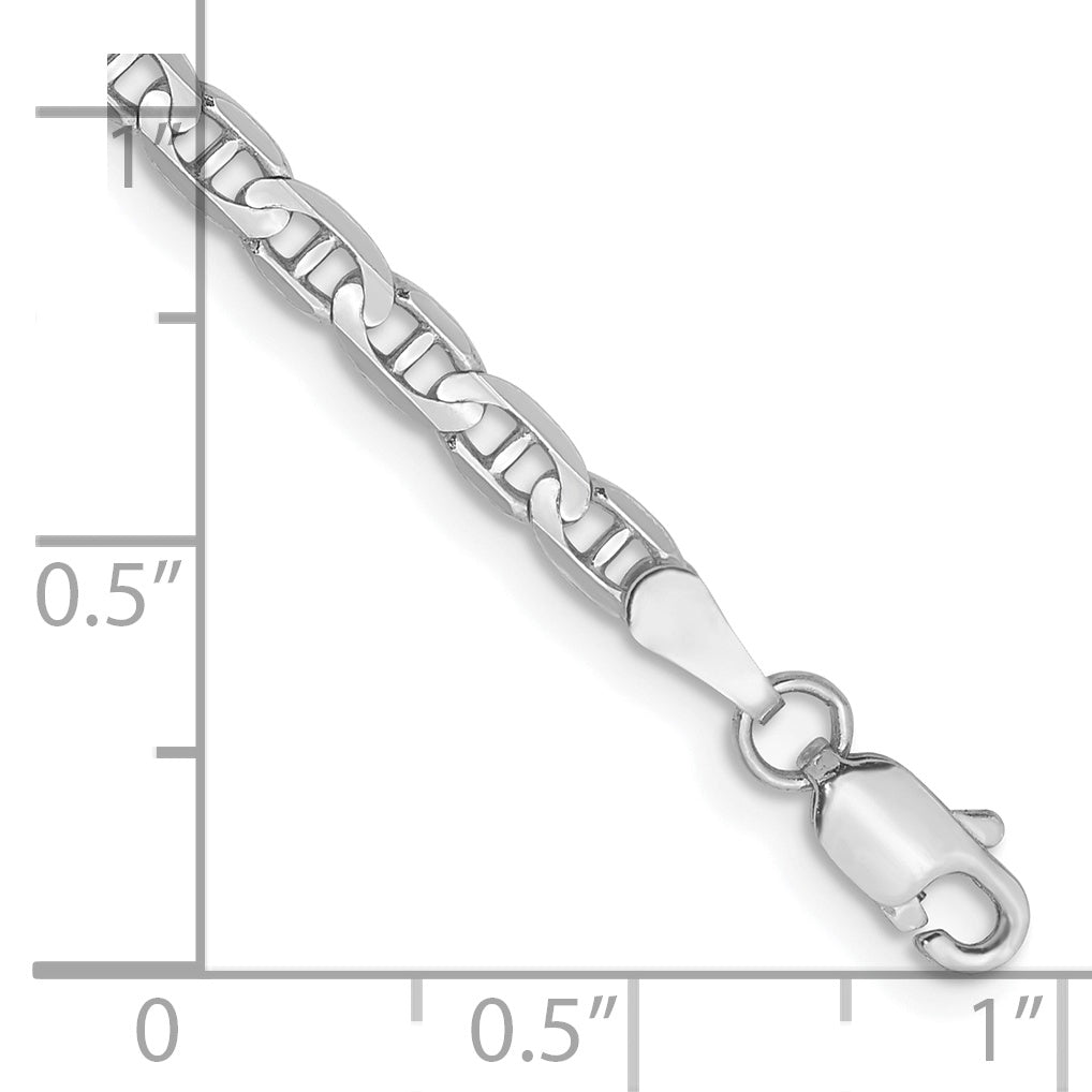 14K White Gold 8 inch 3mm Concave Anchor with Lobster Clasp Bracelet