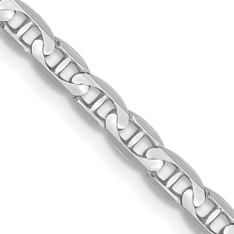 14K White Gold 8 inch 3mm Concave Anchor with Lobster Clasp Bracelet