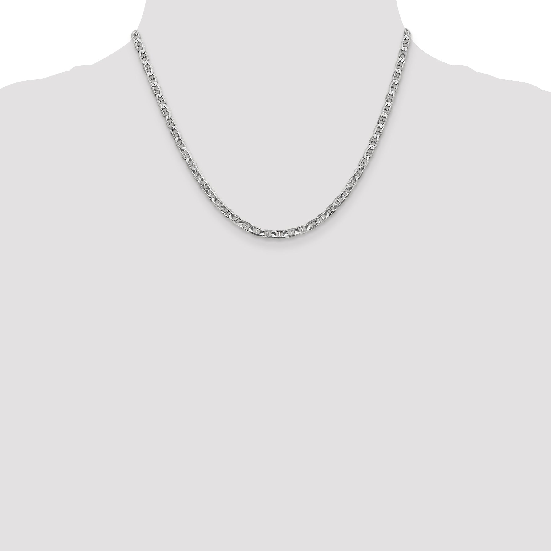 14K White Gold 18 inch 3.75mm Concave Anchor with Lobster Clasp Chain