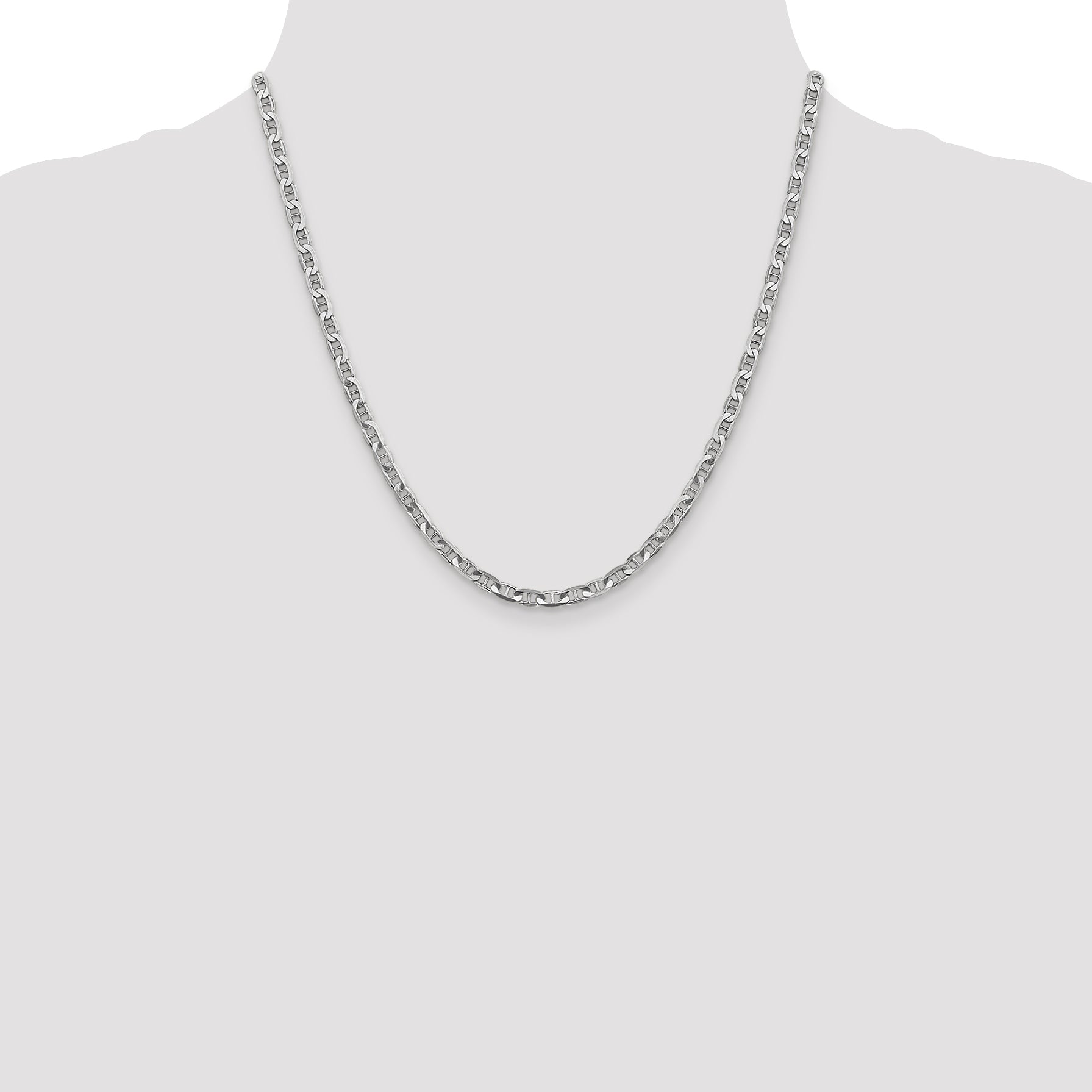 14K White Gold 20 inch 3.75mm Concave Anchor with Lobster Clasp Chain