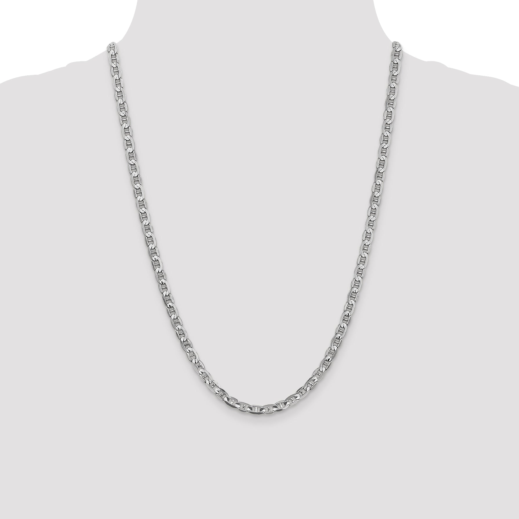 14K White Gold 24 inch 4.5mm Concave Anchor with Lobster Clasp Chain