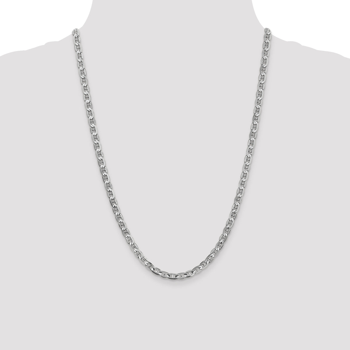 14K White Gold 24 inch 4.5mm Concave Anchor with Lobster Clasp Chain