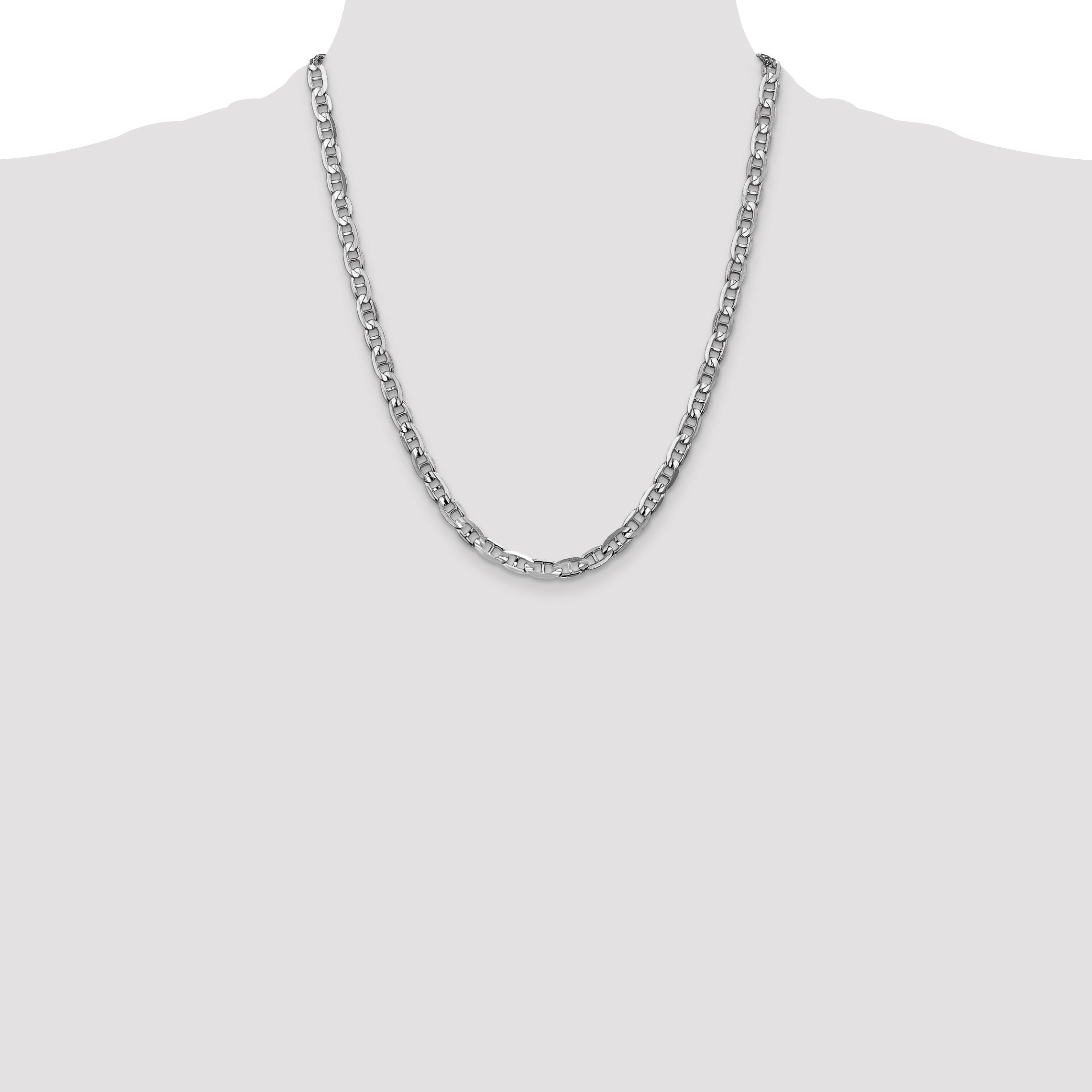 14K White Gold 22 inch 5.25mm Concave Anchor with Lobster Clasp Chain