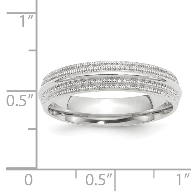 14k White Gold 5mm Double Milgrain Comfort Fit Wedding Band