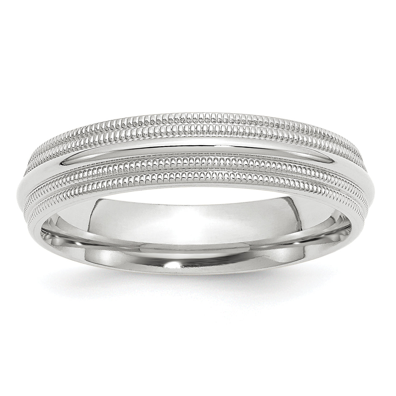 14k White Gold 5mm Double Milgrain Comfort Fit Wedding Band Main image