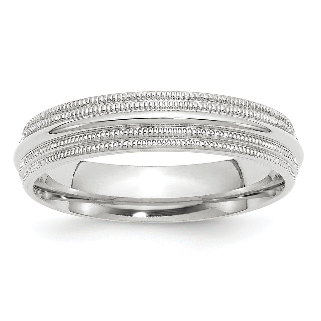 14K White Gold Milgrain Comfort-Fit Wedding Band 5mm