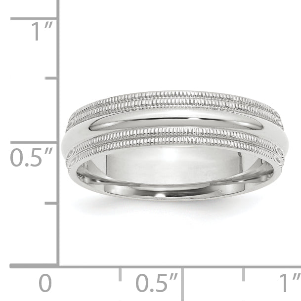 6.0mm 10K White Gold Double Milgrain Comfort Fit Wedding Band - Sophia Jewelers