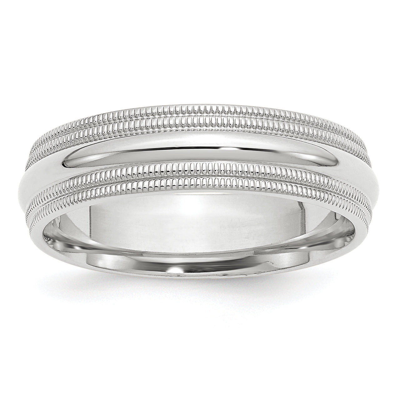 6.0mm 10K White Gold Double Milgrain Comfort Fit Wedding Band - Sophia Jewelers Main image