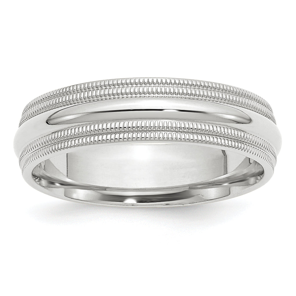 6.0mm 10K White Gold Double Milgrain Comfort Fit Wedding Band - Sophia Jewelers