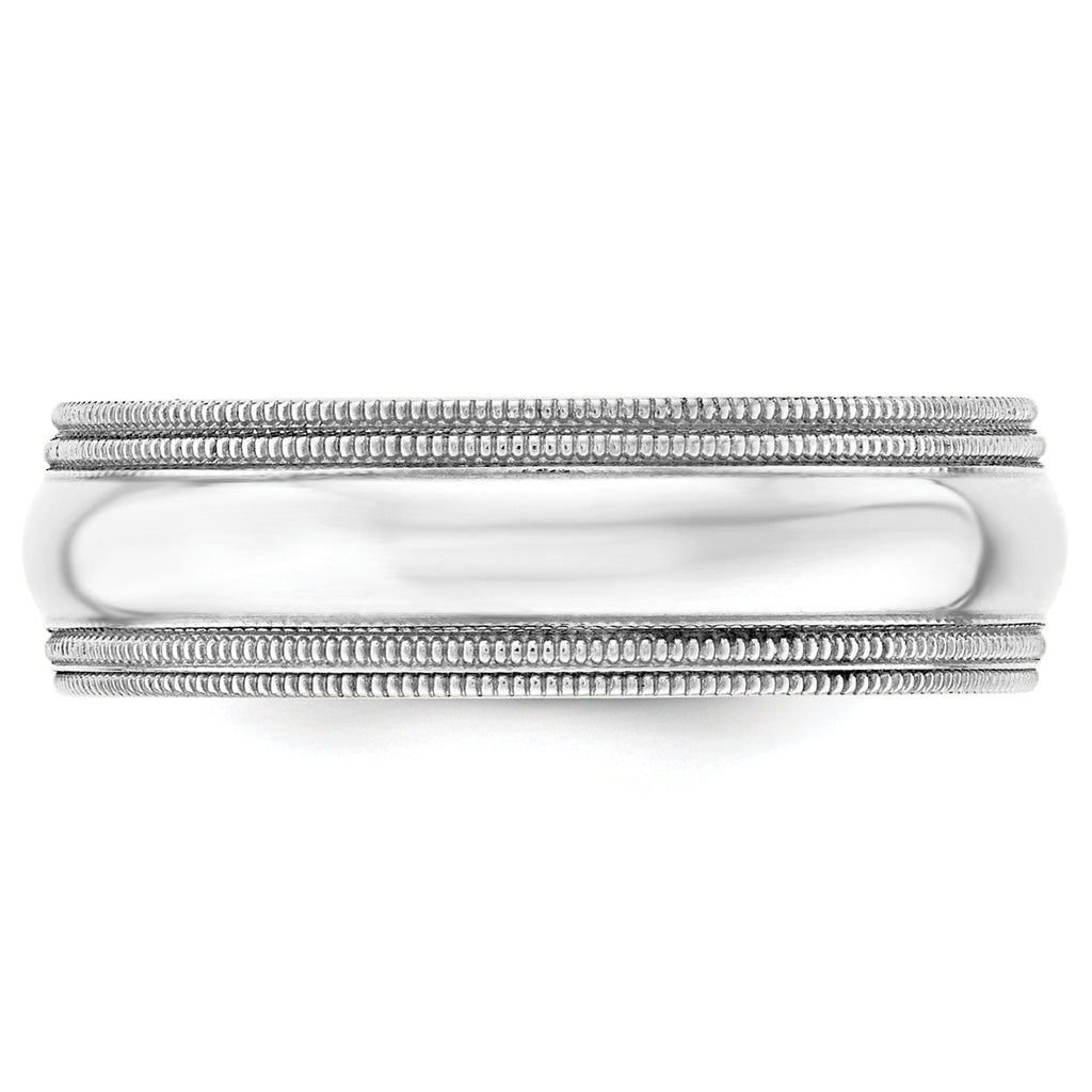 7.0mm 10K White Gold Double Milgrain Comfort Fit Wedding Band - Sophia Jewelers