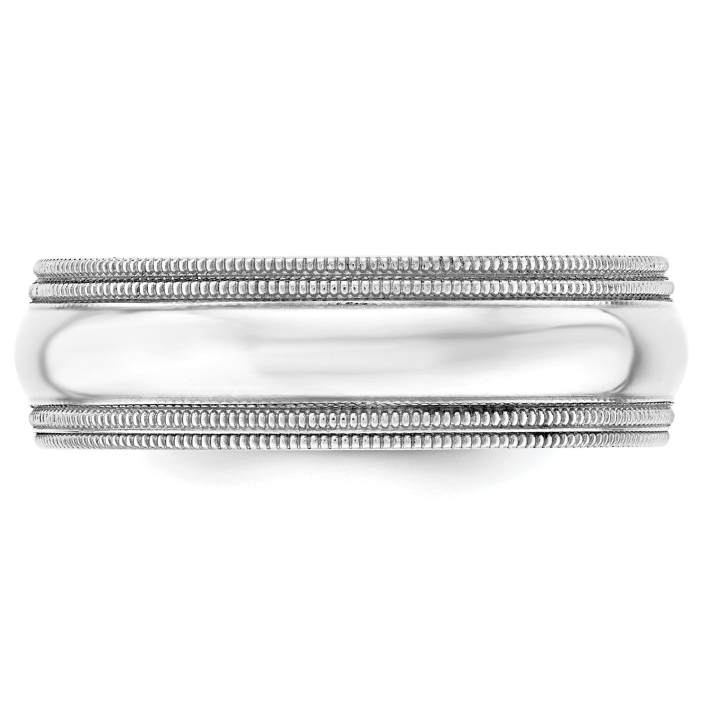14k White Gold 7mm Double Milgrain Comfort Fit Wedding Band