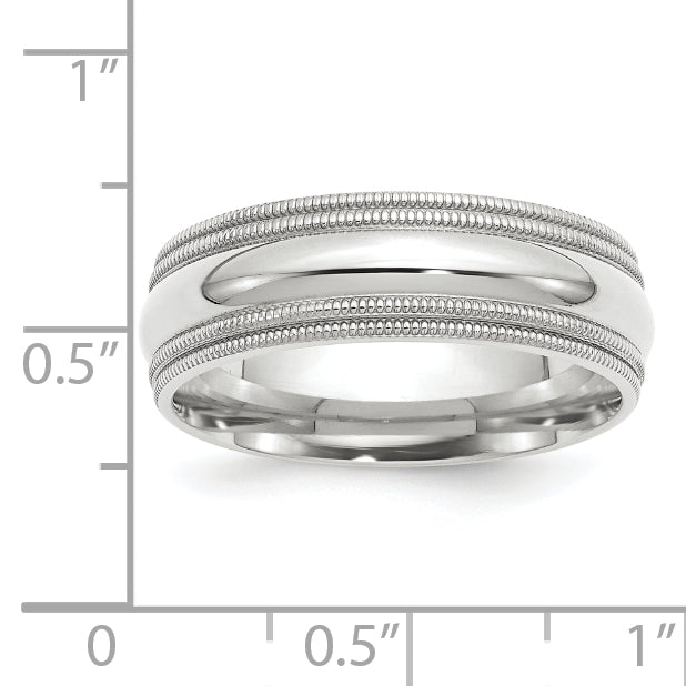 7.0mm 10K White Gold Double Milgrain Comfort Fit Wedding Band - Sophia Jewelers