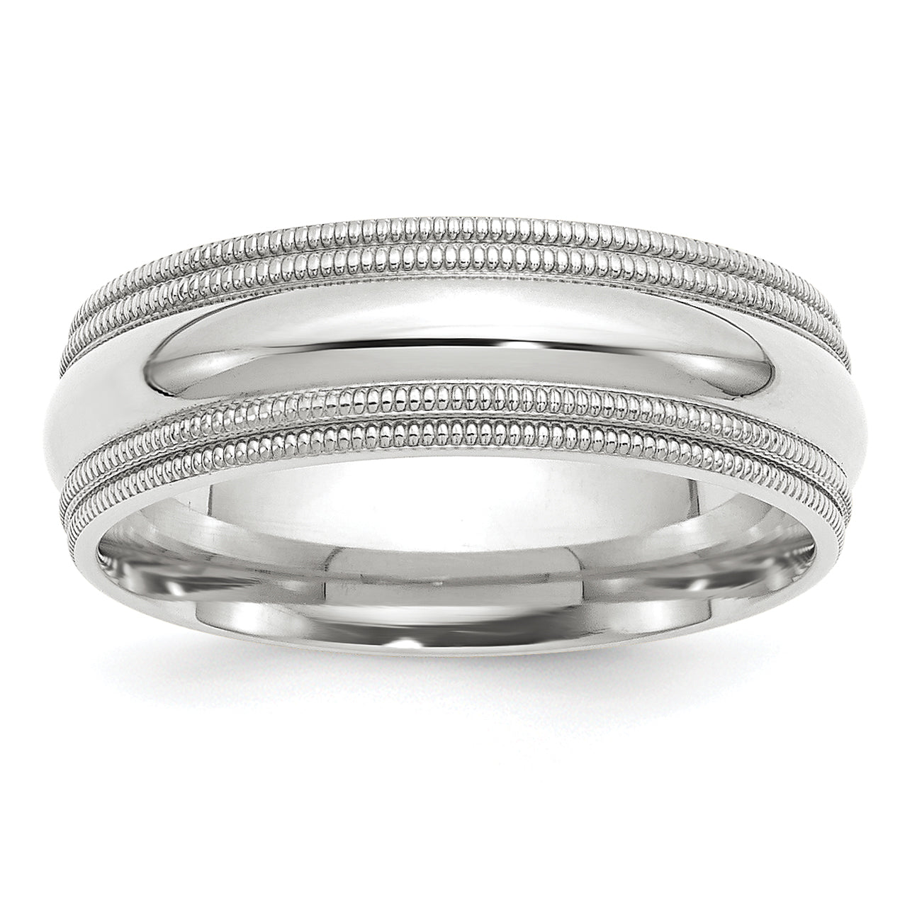 14k White Gold 7mm Double Milgrain Comfort Fit Wedding Band Main image