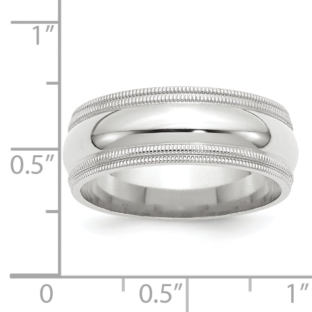 14k White Gold 8mm Double Milgrain Comfort Fit Wedding Band Size 13.5