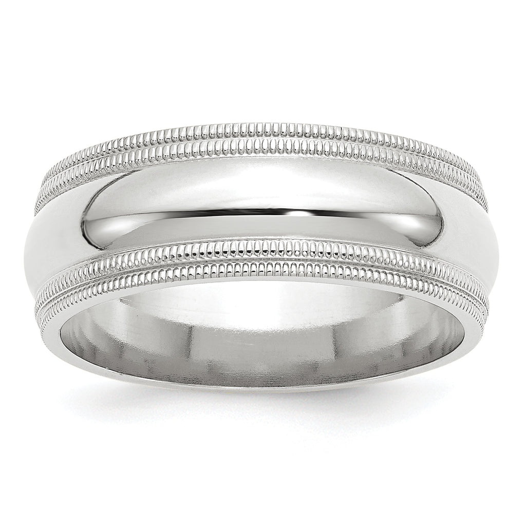 8.0mm 10K White Gold Double Milgrain Comfort Fit Wedding Band - Sophia Jewelers