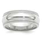 8.0mm 10K White Gold Double Milgrain Comfort Fit Wedding Band - Sophia Jewelers
