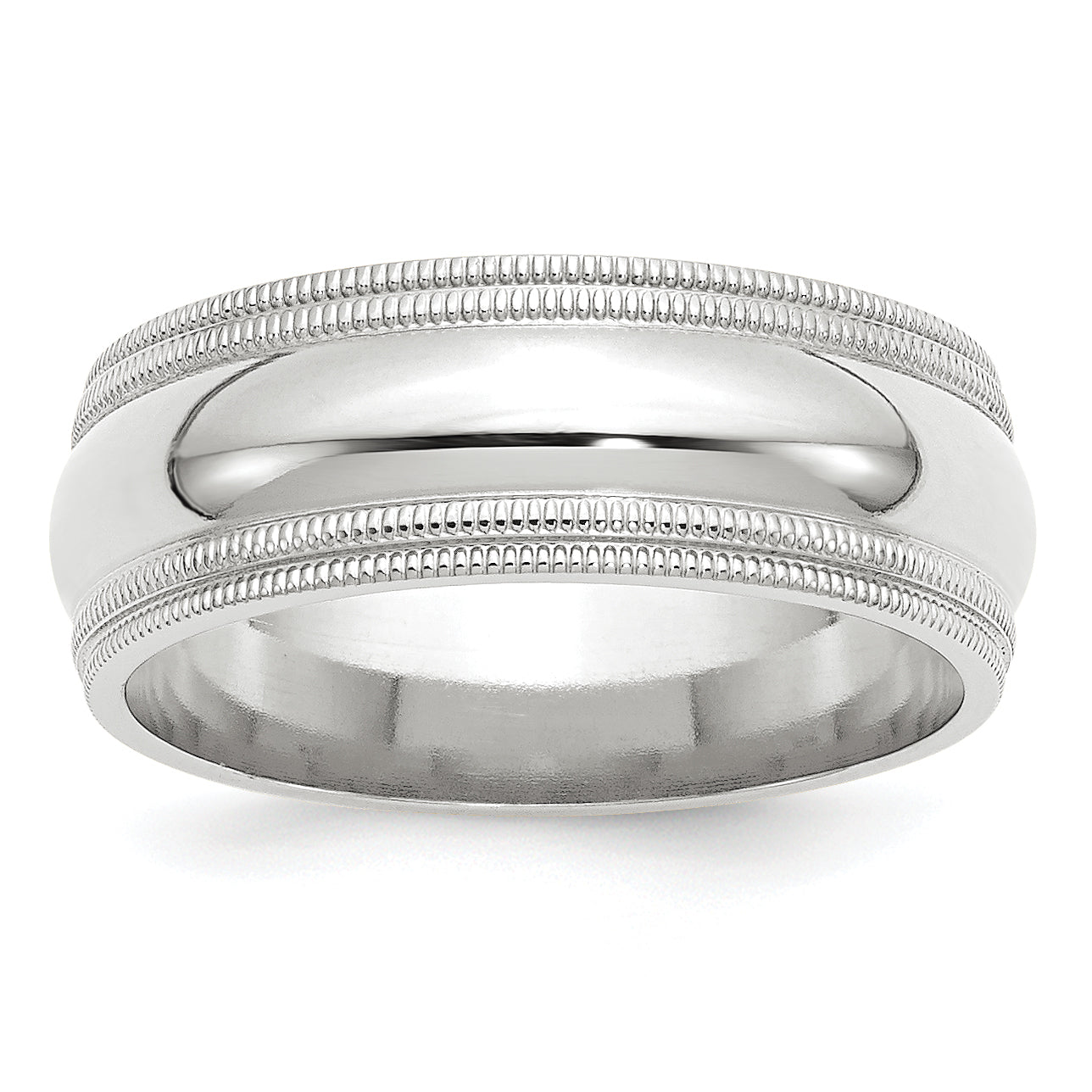 8.0mm 10K White Gold Double Milgrain Comfort Fit Wedding Band - Sophia Jewelers
