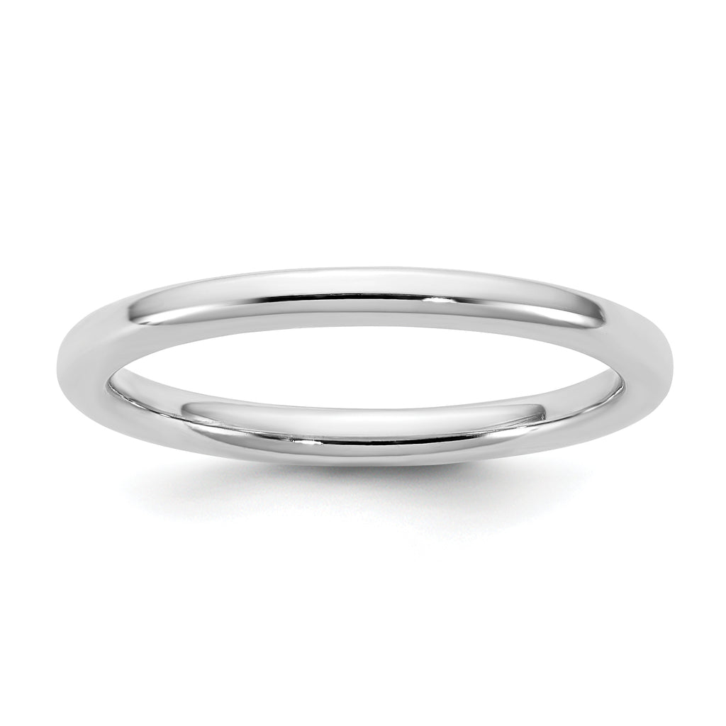 14K White Gold Domed Comfort-Fit Wedding Band 2mm