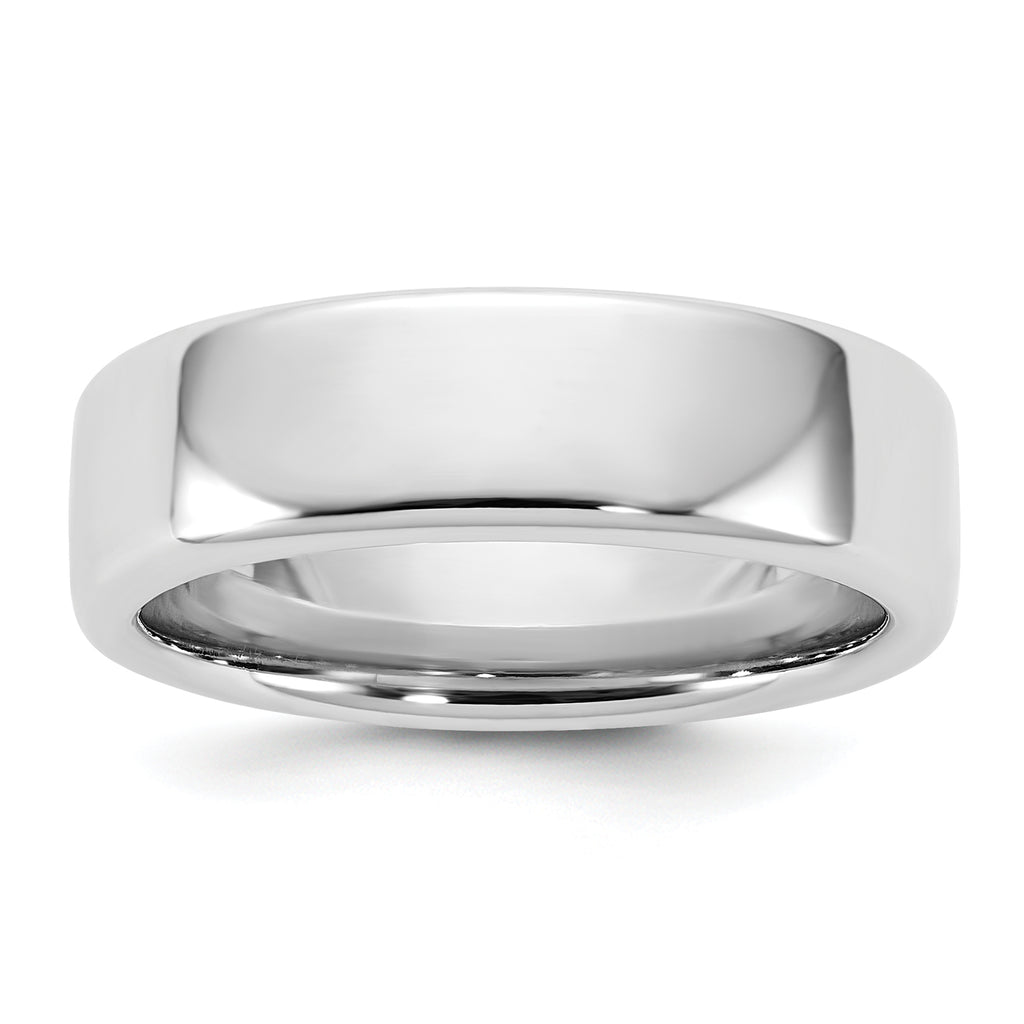 14K White Gold Domed Comfort-Fit Wedding Band 6mm