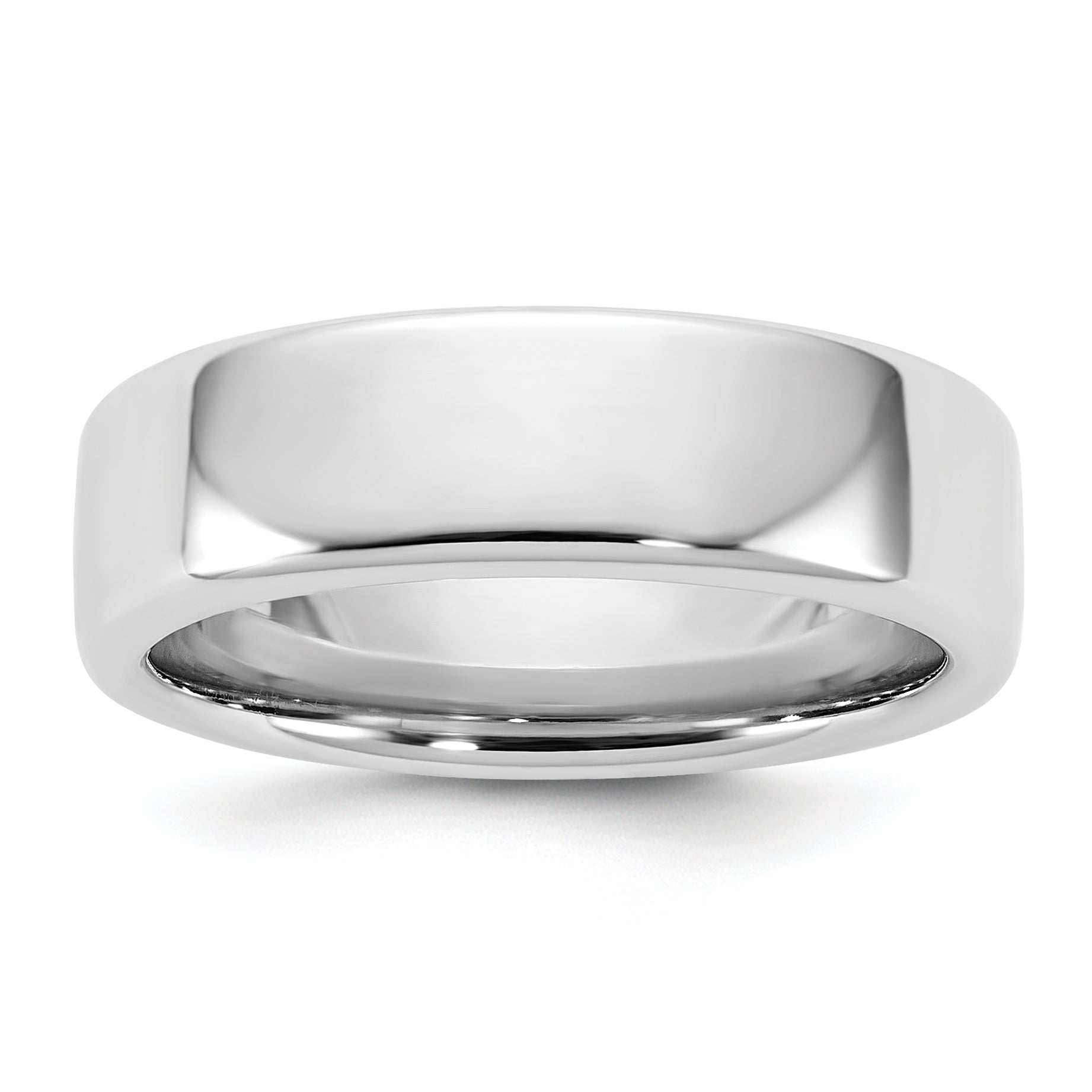 14K White Gold Domed Comfort-Fit Wedding Band 6mm