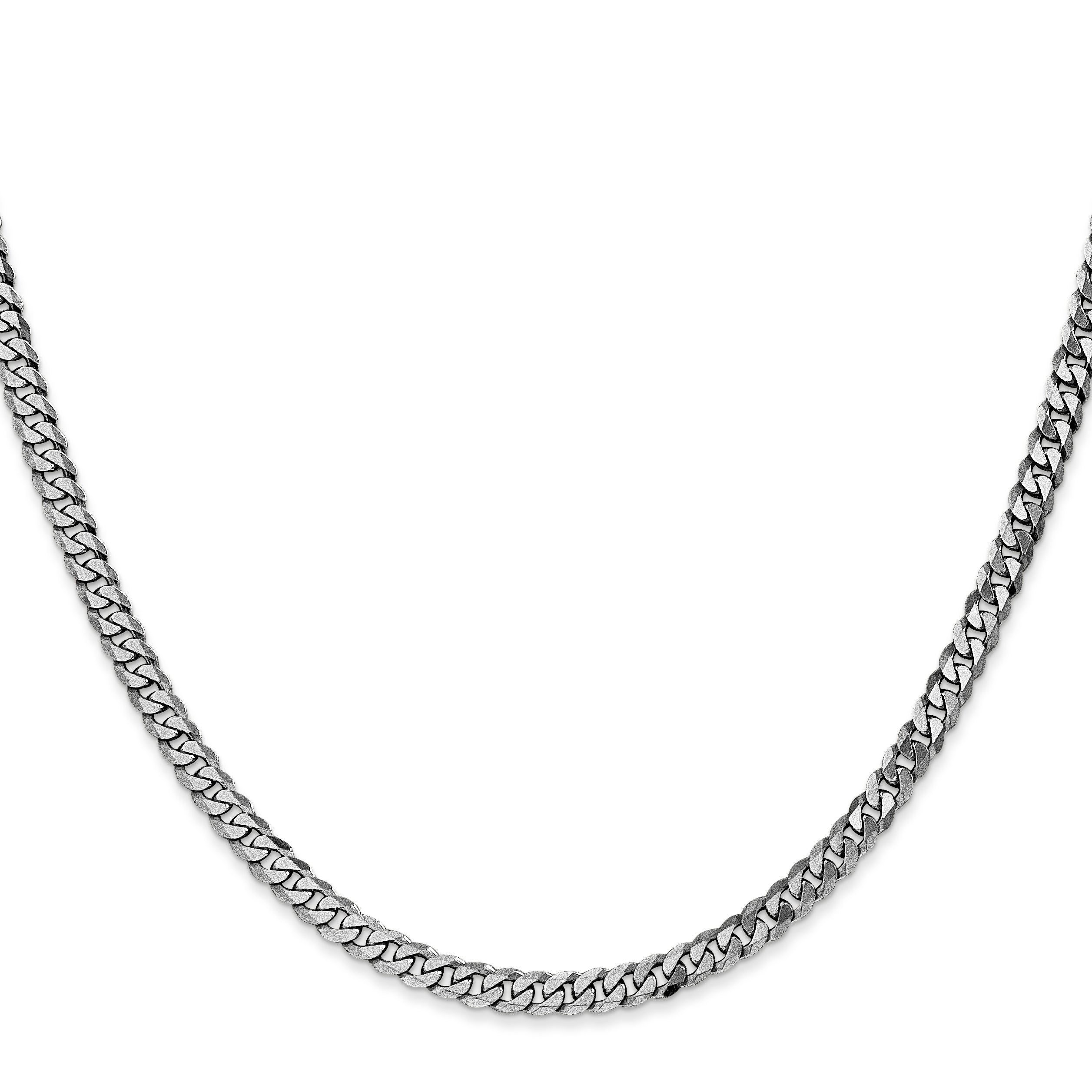 14K White Gold 24 inch 3.9mm Flat Beveled Curb with Lobster Clasp Chain