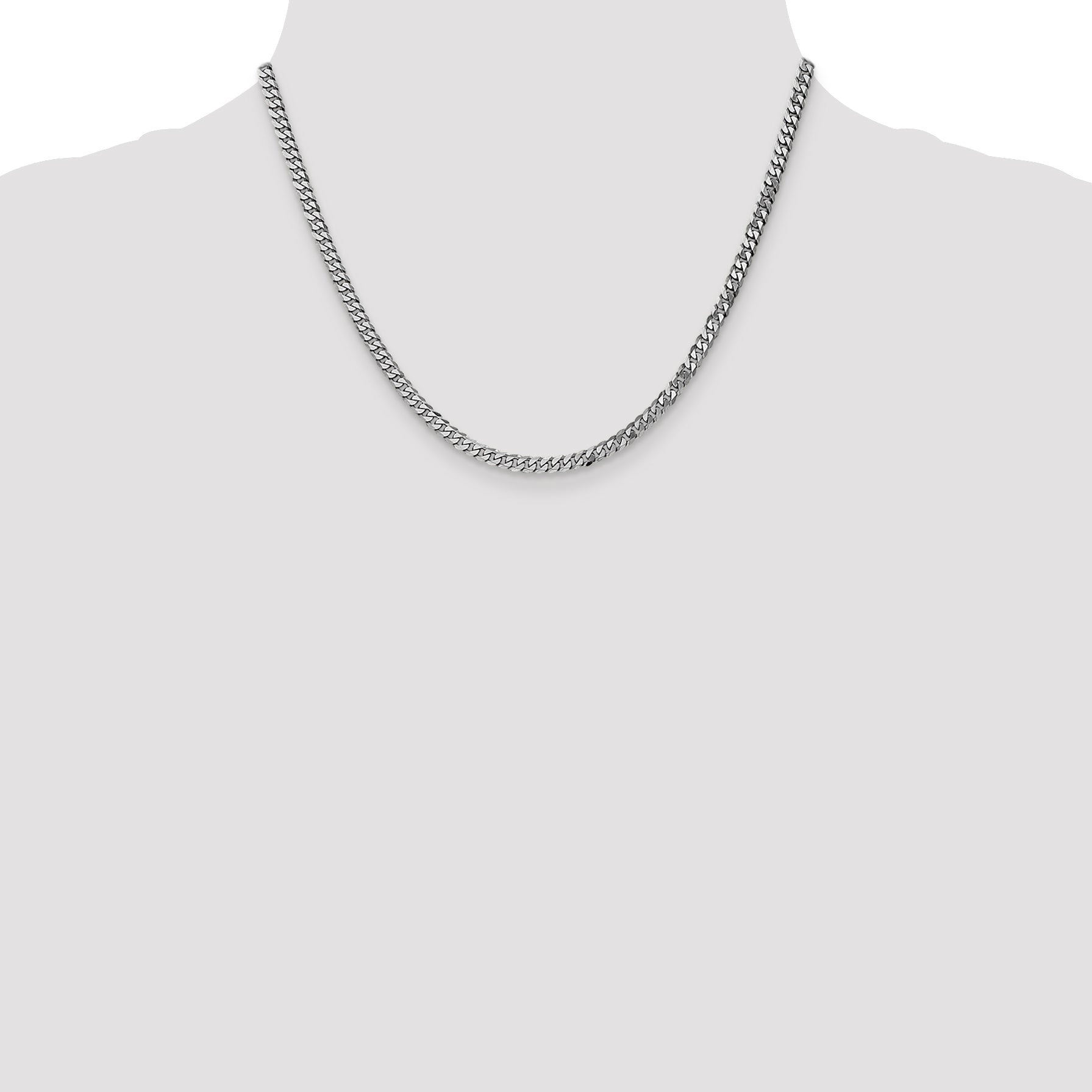 14K White Gold 18 inch 3.9mm Flat Beveled Curb with Lobster Clasp Chain