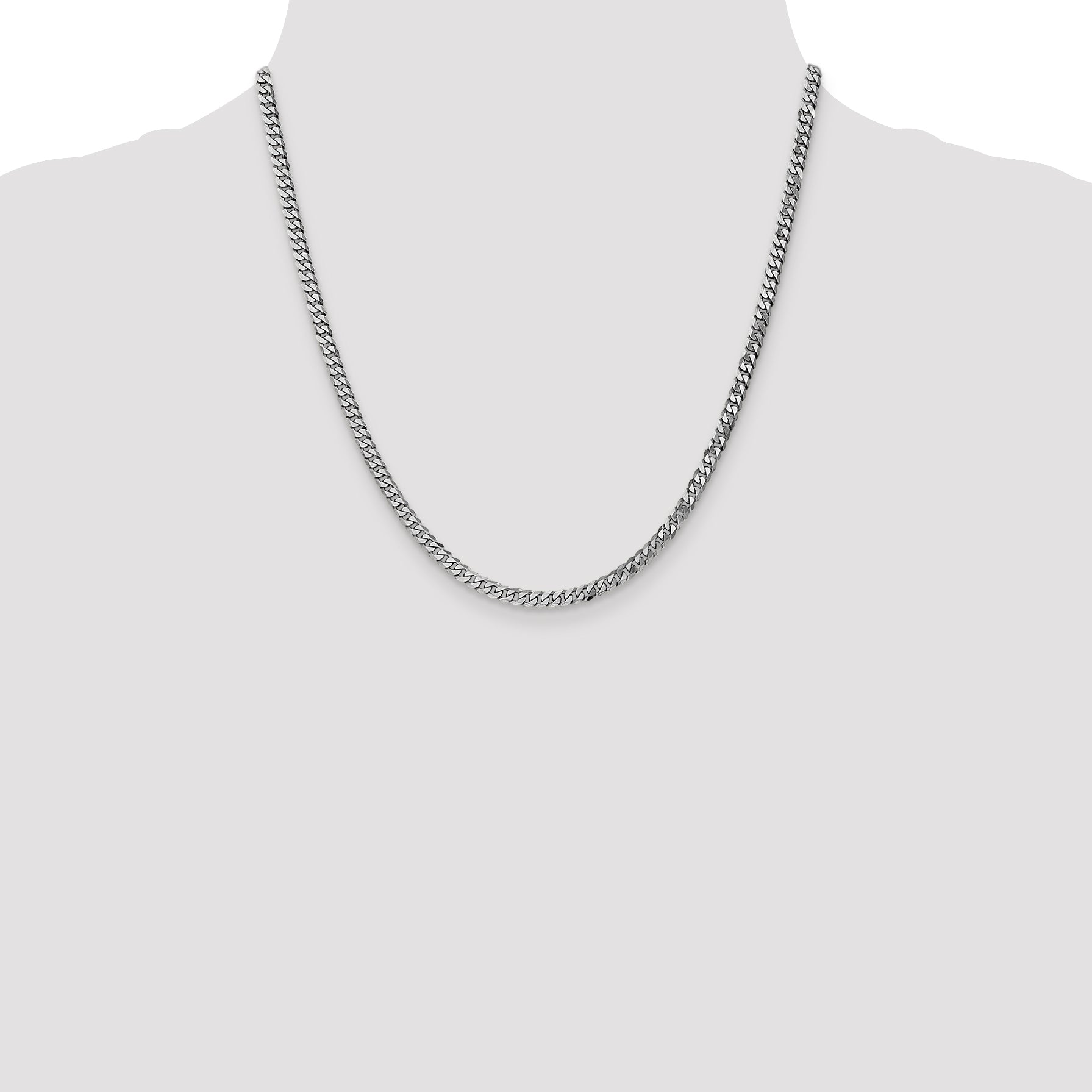 14K White Gold 20 inch 3.9mm Flat Beveled Curb with Lobster Clasp Chain