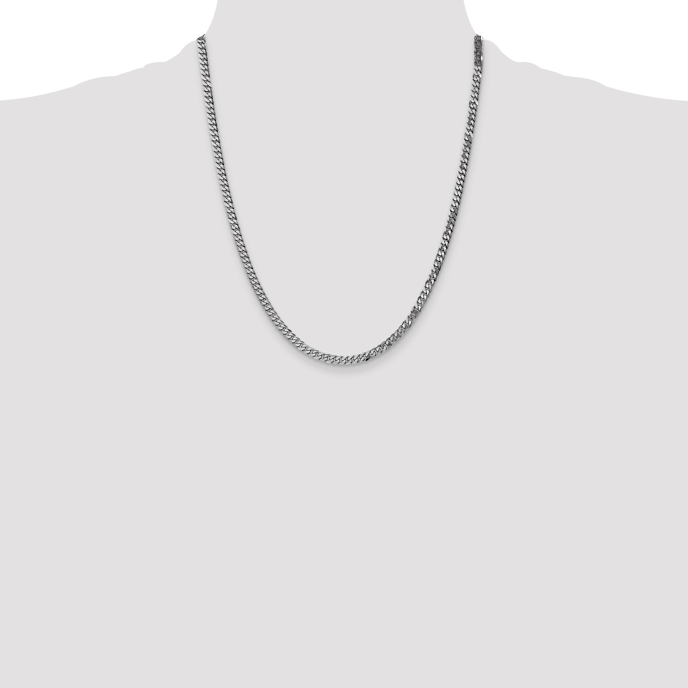 14K White Gold 22 inch 3.9mm Flat Beveled Curb with Lobster Clasp Chain