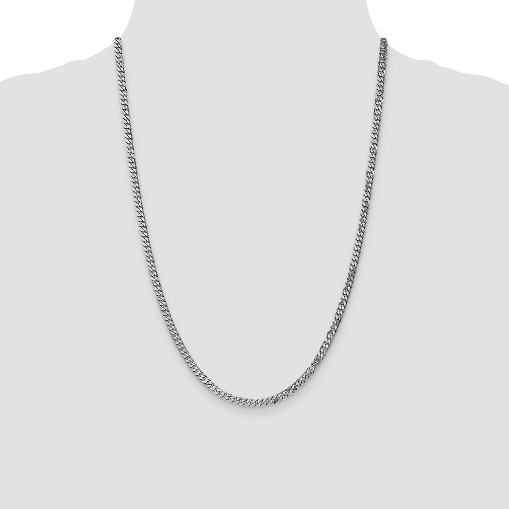 14K White Gold 24 inch 3.9mm Flat Beveled Curb with Lobster Clasp Chain