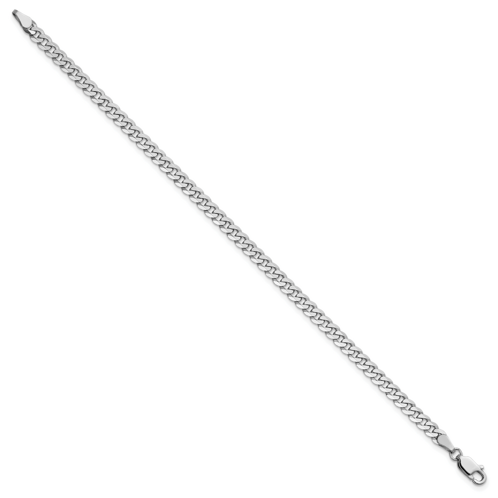 14K White Gold 7 inch 3.9mm Flat Beveled Curb with Lobster Clasp Bracelet