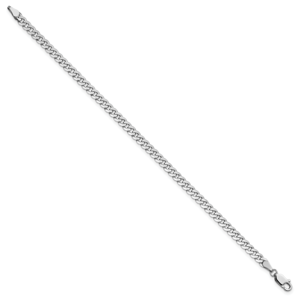 14K White Gold 8 inch 3.9mm Flat Beveled Curb with Lobster Clasp Bracelet