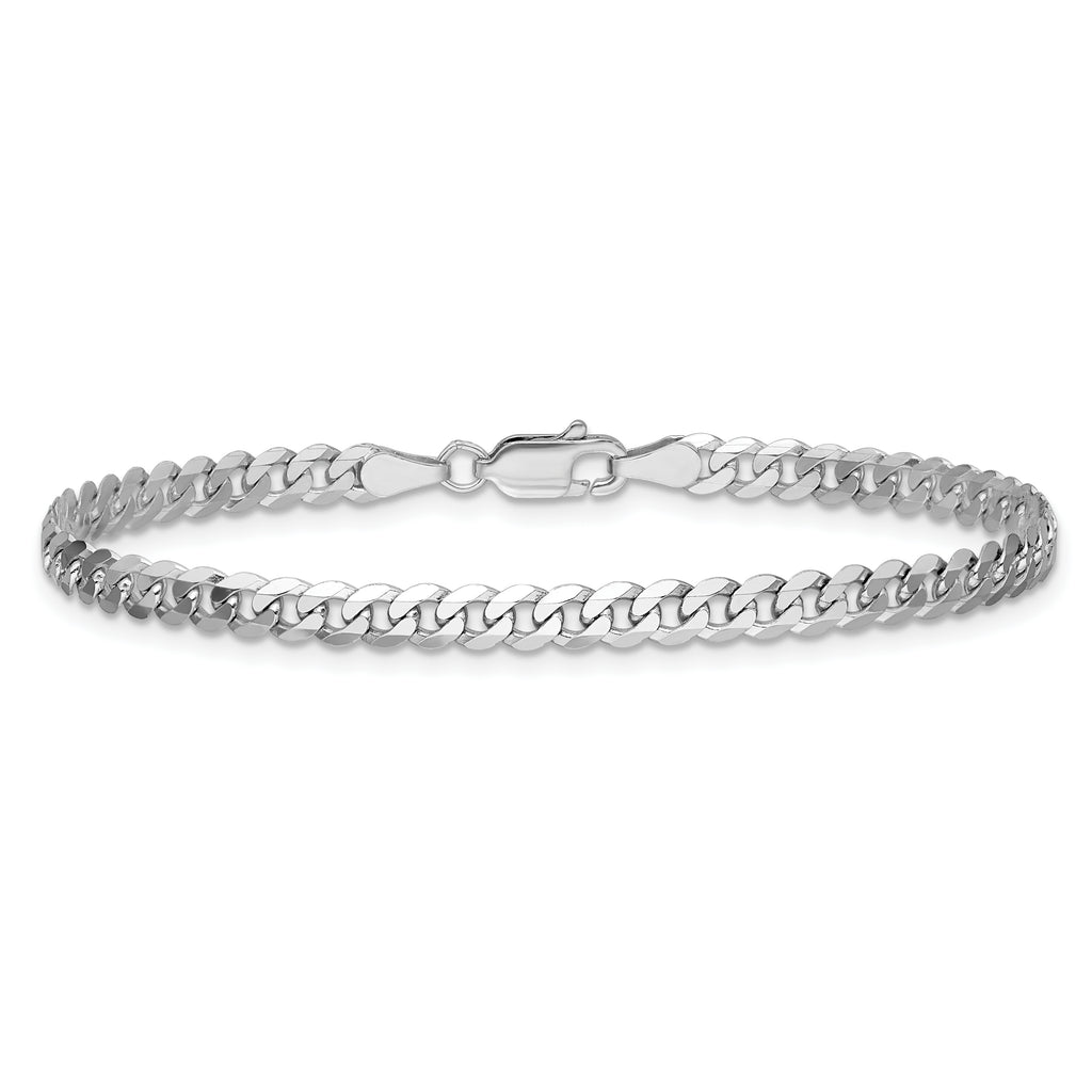 14K White Gold 8 inch 3.9mm Flat Beveled Curb with Lobster Clasp Bracelet