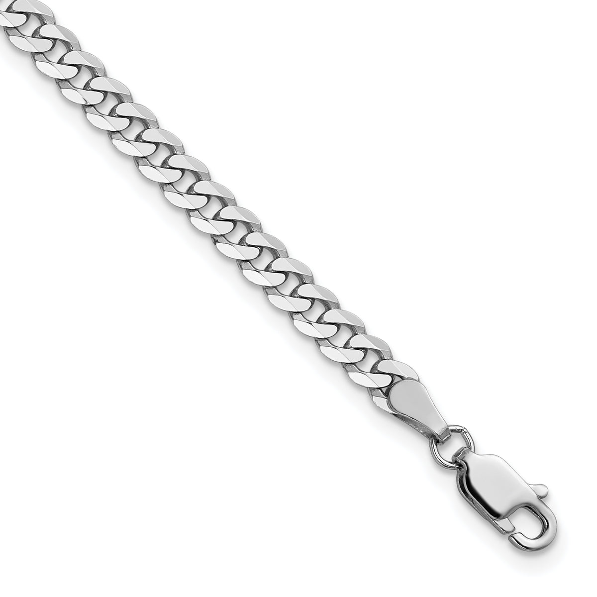 14K White Gold 8 inch 3.9mm Flat Beveled Curb with Lobster Clasp Bracelet