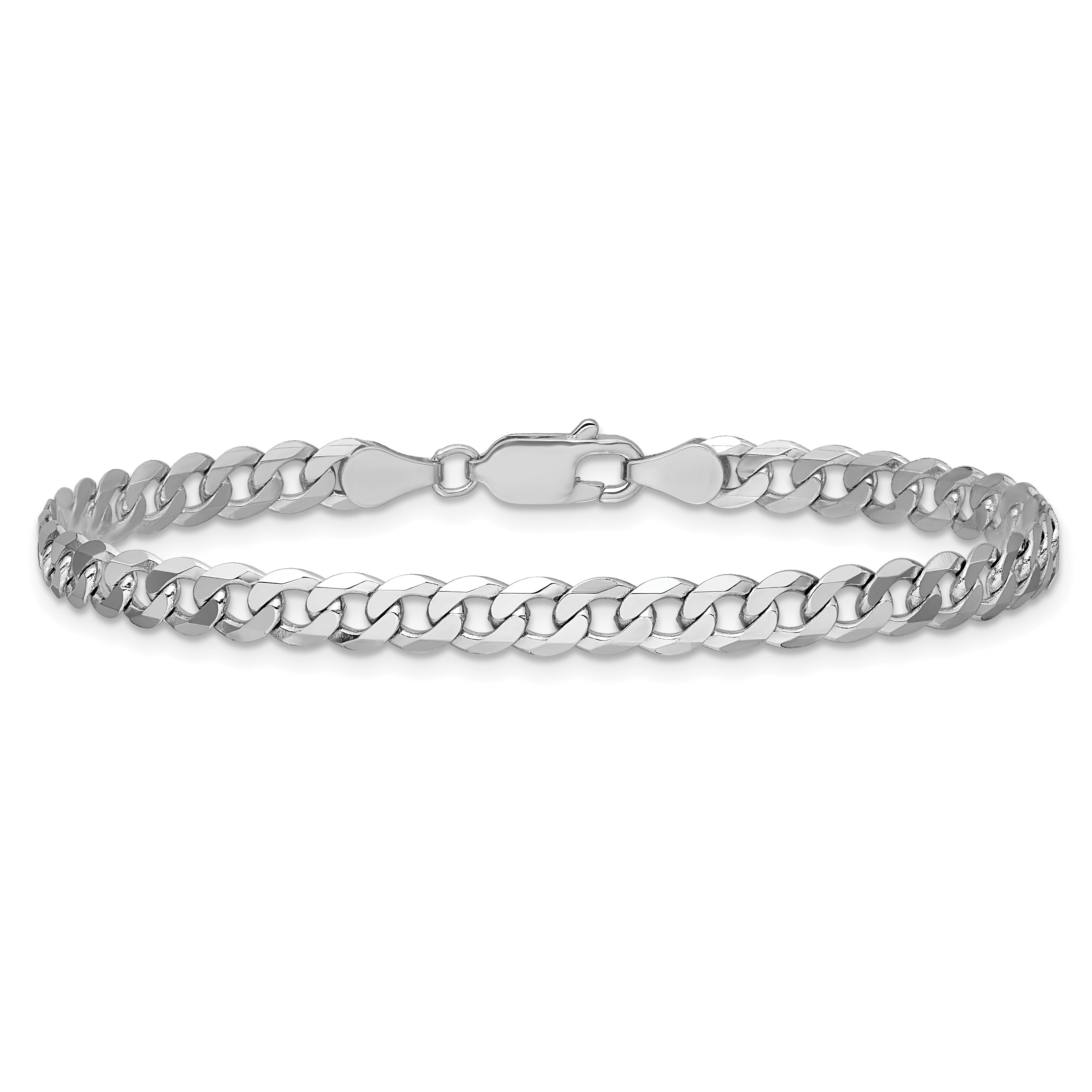 14K White Gold 8 inch 4.75mm Flat Beveled Curb with Lobster Clasp Bracelet
