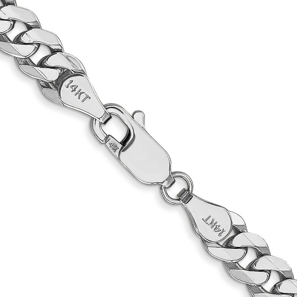 14K White Gold 8 inch 5.75mm Flat Beveled Curb with Lobster Clasp Bracelet