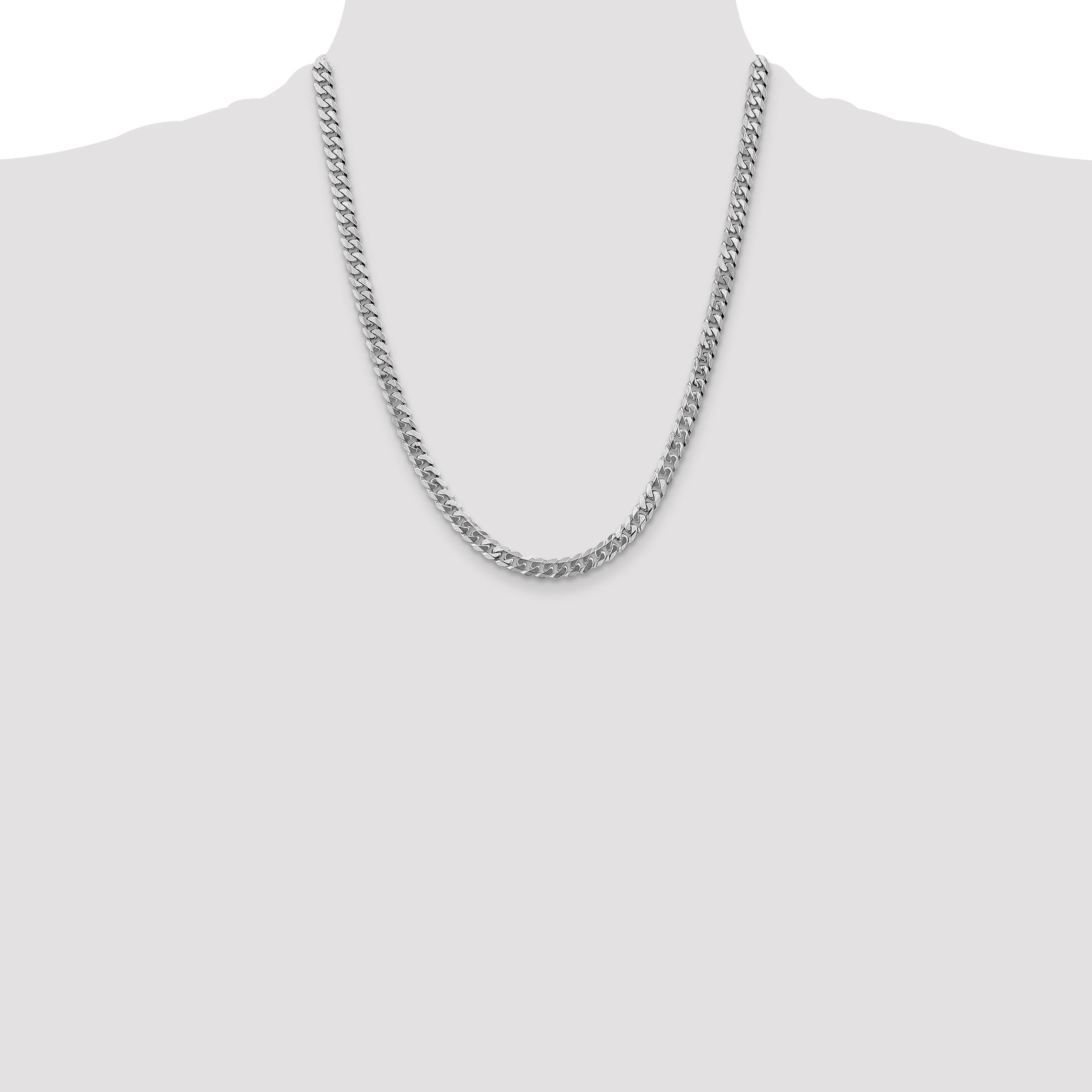 14K White Gold 22 inch 5.75mm Flat Beveled Curb with Lobster Clasp Chain