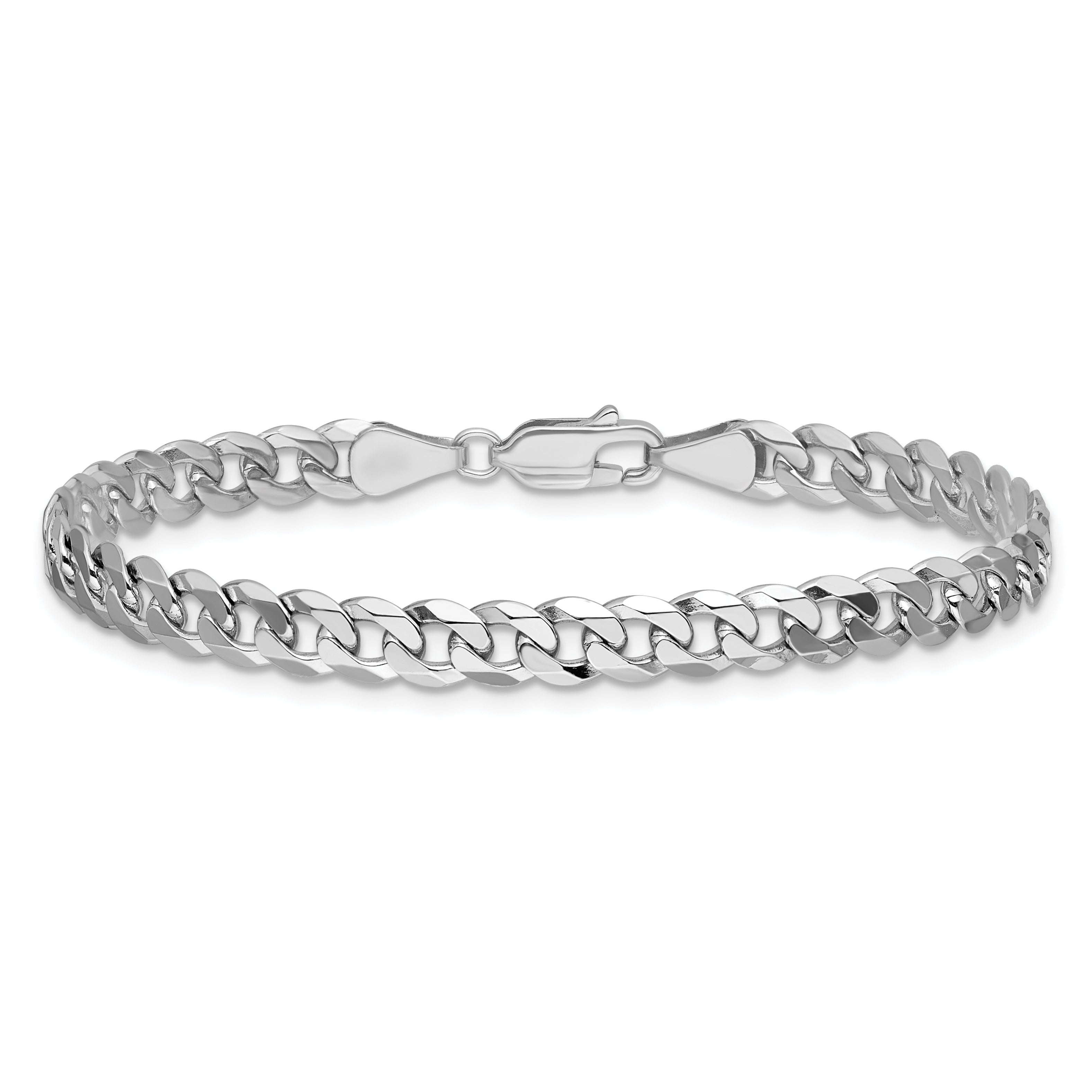 14K White Gold 7 inch 5.75mm Flat Beveled Curb with Lobster Clasp Bracelet