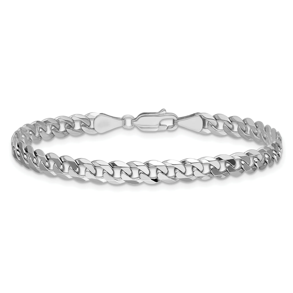 14K White Gold 8 inch 5.75mm Flat Beveled Curb with Lobster Clasp Bracelet