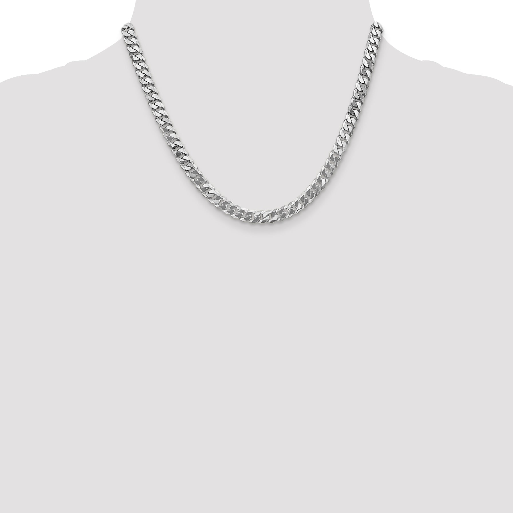 14K White Gold Solid Curb Chain Necklace 6.25mm