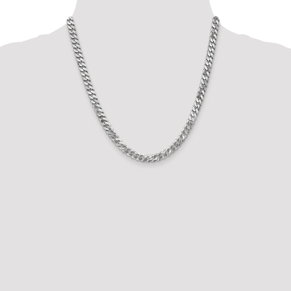 14K White Gold 20 inch 6.25mm Flat Beveled Curb with Lobster Clasp Chain