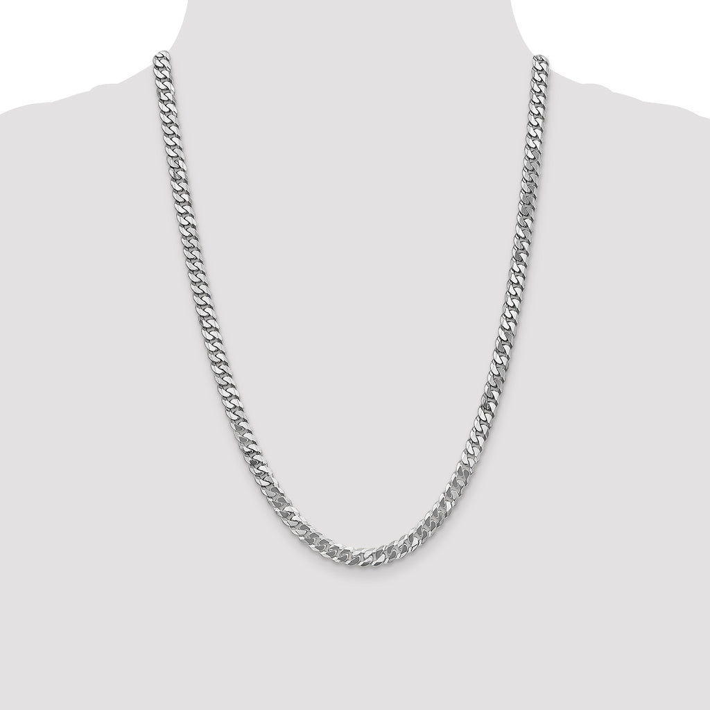 14K White Gold 24 inch 6.25mm Flat Beveled Curb with Lobster Clasp Chain